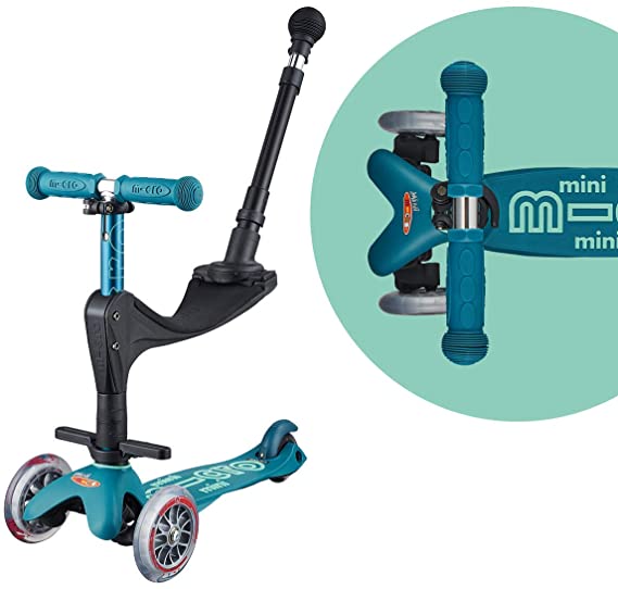 Micro Kickboard - Mini 3in1 Deluxe Plus 3-Stage Ride-on Micro Scooter with Pushbar for Parents, Toddler Toy for Ages 12 Months to 5 Years