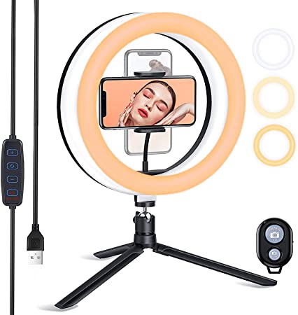 ESDDI 10" LED Ring Light with Tripod Stand & Dimmable Brightness, Selfie Ring Light with Phone Holder for Live Streaming, YouTube, Tiktok, Volg, Makeup, Video and Selfie