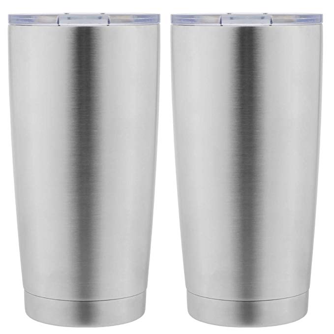 DOMICARE 20oz Stainless Steel Tumbler with Lid, Double Wall Vacuum Insulated Travel Mug, Durable Insulated Coffee Cup,2 Pack, Stainless Steel