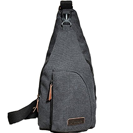 Tobey Men's Upgraded Canvas Backpack Shoulder Sling Chest Hiking Bicycle Bag (Black)