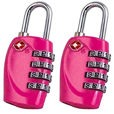 2 x TSA Security Padlock - 4-dial Combination Travel Suitcase Luggage Bag Code Lock (PINK) - LIFETIME WARRANTY
