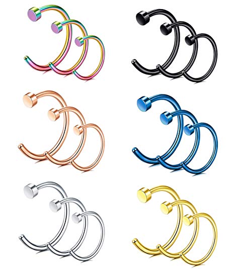 FIBO STEEL 20G 2-32PCS Stainless Steel Body Jewelry Piercing Nose Ring Hoop