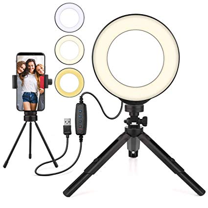 Beauty LED Ring Light Dimmable Selfie Light Kit Makeup Photography Lighting Mini Circle Desktop Lamp Light with Cellphone Holder for YouTube Videos/Photo/Streaming/instagram