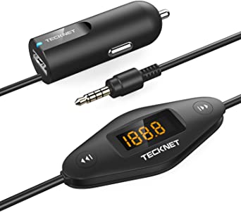 TECKNET F27 In Car Universal Wireless FM Transmitter with 3.5mm Audio Plug and USB Car Charger