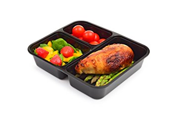 3 Compartment BPA Free Meal Prep Containers. Reusable Plastic Food Containers with Lids. Stackable, Microwavable, Freezer & Dishwasher Safe Bento Lunch Box Set   EBook [1L] (7 Pack)