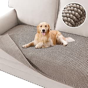 H.VERSAILTEX Plush Chenille Dog Bed Cover Thick Soft Sofa Cover for 3 Cushion Couch Anti Slip Couch Cover Water Resistant Furniture Protector for Dog, Pet, Cat (35" x 74", Sand)