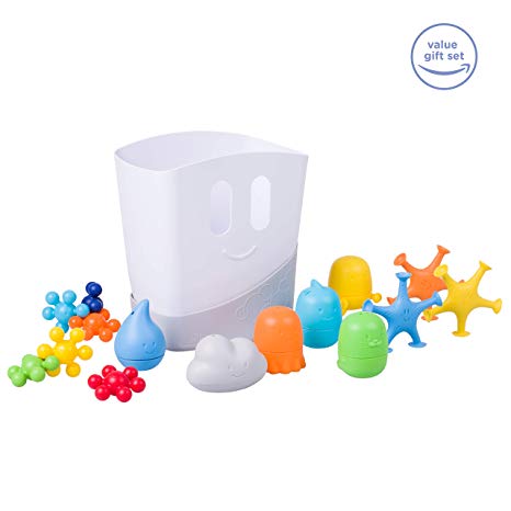 Ubbi Bath Gift Set That Contains 4 Fun Bath Toys and A Toy Drying Bin