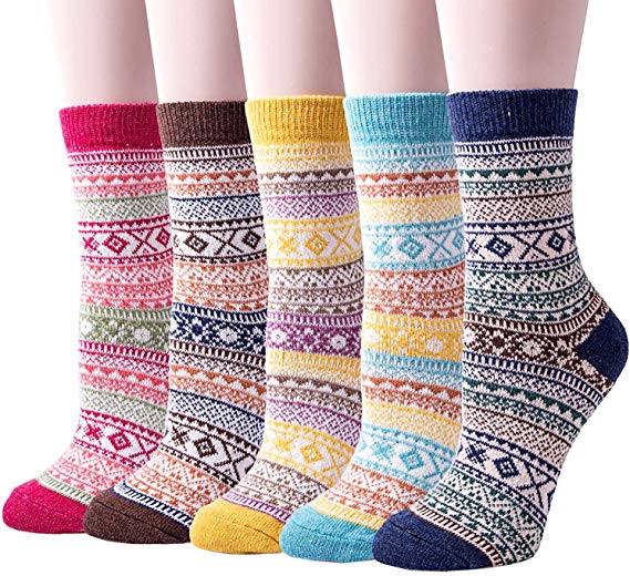 5 Pairs Womens Winter Warm Thick Knit Wool Ladies Socks