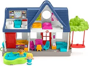 Fisher-Price Little People Toddler Play House with Lights Music & Smart Stages Learning Content, 2 Figures 6 Play Pieces, UK English Version, HCJ66