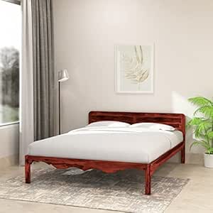 Amazon Brand - Solimo Mehraab Queen Size Solid Sheesham Wood Bed without Storage (Honey Finish)