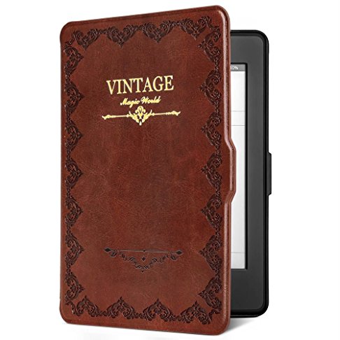 Ayotu Colorful Case for Kindle Paperwhite E-reader Auto Wake/Sleep Smart Protective Cover Case,Fits All 2012, 2013, 2015 and 2016 Versions Kindle Paperwhite 300 PPI,Magic Book Series K5-07 Retro Brown