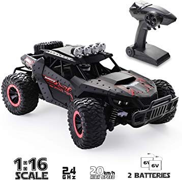 tech rc Car 1:16 Scale, Remote Control Car Off-Road RC Trucks 2.4 GHz with 2 Rechargeable Batteries, RTR RC Race Cars for Kids Boys
