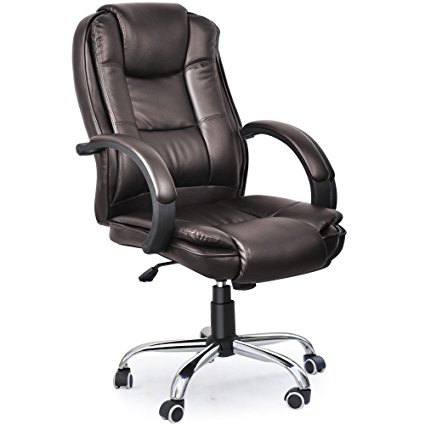 Yaheetech Adjustable Office Chair PU Leather Ergonomic High Back Executive Computer Desk Task Brown