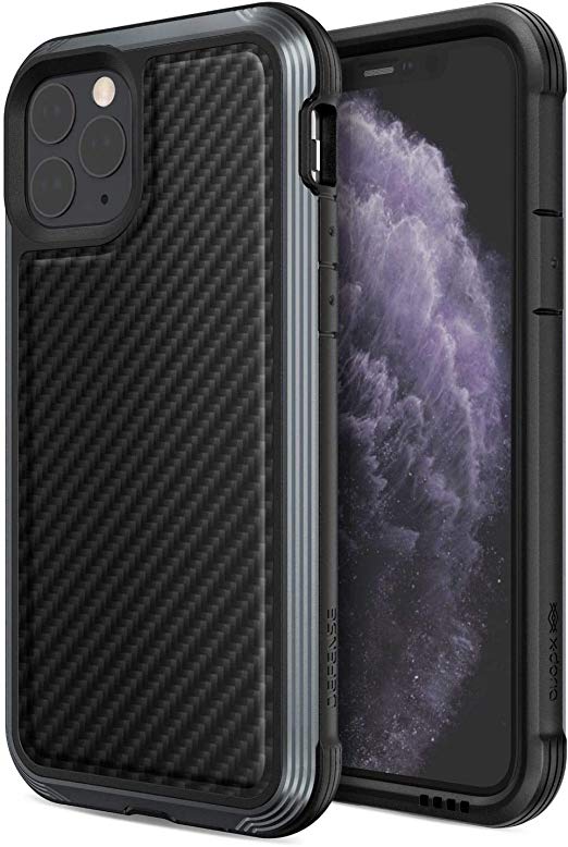 Defense Lux Series, iPhone 11 Pro Case - Military Grade Drop Tested, Anodized Aluminum, TPU, and Polycarbonate Protective Case for Apple iPhone 11 Pro, (Black Carbon Fiber)