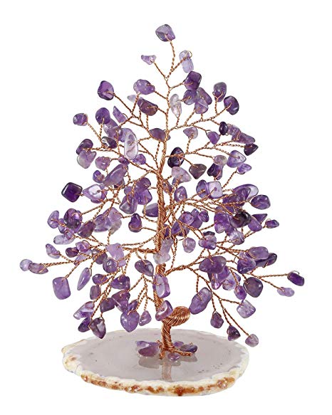 Jovivi Natural Amethyst Crystal Quartz Money Tree Tumbled Gemstones 5.5"-6.3", Geode Agate Slices Base Feng Shui Ornaments Home Living Room Table Office Decoration for Wealth and Luck