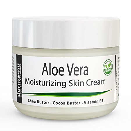 Aloe Vera Dry Skin Cream - Best Remedy Skin Repair Cream by Derma-nu - Organic Treatment for Face & Body - Treatment for Psoriasis and Eczema Therapy - Non-greasy and Fast Absorbing - 8oz