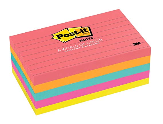 Post-it Notes - Neon Colours: Fuschia, Green, Citrus, Orange, Pink - 5 Pads Per Pack - 100 Sheets Per Pad - 76 mm x 127 mm