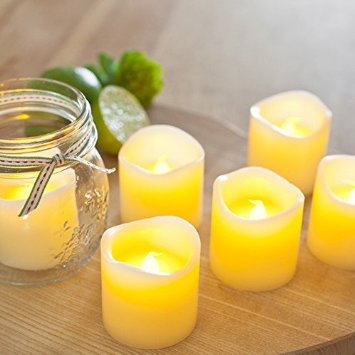Divine LEDs Flickering Romantic Battery Powered Flameless Candles 6 Pack Yellow