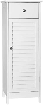 KINGSO Bathroom Floor Storage Cabinet, Standing Cabinet with Drawer and Single Shutter Door for Home Office,12.6x11.8x34.3inch-White