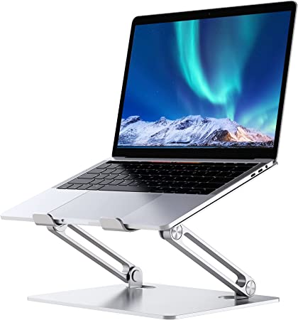 SOUNDANCE Laptop Stand for Desk with Stable Heavy Base, Adjustable Height Multi-Angle, Ergonomic Metal Riser Holder, Foldable Mount Elevator, Compatible with 10 to 15.6 Inches PC Computer, Silver