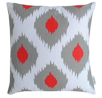 Value Homezz, Throw Pillowcases Ikat Quatrefoil Design 100% Cotton Printed Cushion Covers (Set of 2, 16 x 16 Inches, Grey)