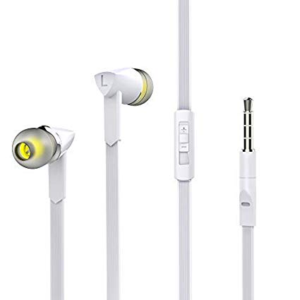 Headphones, BYZ Wired Earbuds with Mic, Stereo Earphones for Running Workout Gym, Tangle Free, Deep Bass, White
