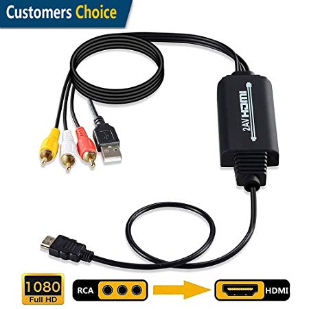 RCA to HDMI, AV to HDMI Cable Cord, 3RCA CVBS Audio Video to 1080P HDMI Supporting PAL NTSC for PC Laptop Xbox PS3 PS4 TV STB Camera DVD Etc