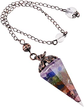 rockcloud Healing Crystal Point Pendulum for Divination, Chakra Reiki Dowsing Balancing 6 Facet Pendant, 7 Chakra Stone