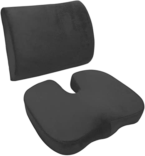 Coolplus Seat Cushion for Office Chair and Lumbar Support for Office Chair-Memory Foam Seat Cushion-Tailbone Pain Relief Cushion Set for Office Chair, Car, Wheelchair,Washable Covers(Black)
