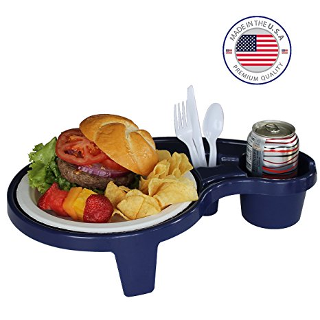 Arron Kelly  Party Pals  One Handed Drink Holder, Napkin, Cutlery & Food Serving Tray with Hidden Handle - Navy Blue - Breakfast Table for 1