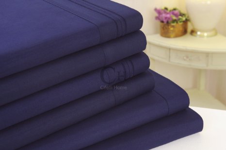 Madison Luxury Egyptian Touch 6pc Bed Sheet Set - Deep Pocket - Wrinkle Free (Queen, Navy Blue)