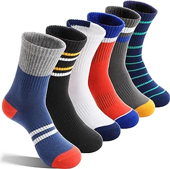 EBMORE 6 Pairs Kids Boys Socks Athletic Basketball Sport Breathable Crew Soft Cotton Youth Socks for Outdoor