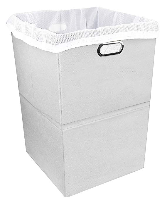 Foldable Large Laundry Hamper With Laundry Bag - Premium Durable Non-Woven Fabric, Anti-Mold Plastic Board, Extra-Large Size, Space-Saving & Compact Clothes Basket With Metal Handles (Light Grey)