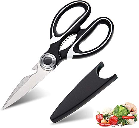 Emoly Kitchen Shears with Blade Cover, Stainless Steel Scissors for Herbs, Chicken, Meat & Vegetables, Black