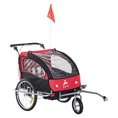 Aosom 3-in-1 Double Child Baby Bike Trailer Stroller & Jogger (Black/Red)