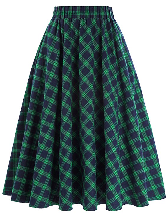 Kate Kasin Women's A-Line Vintage Skirt Grid Pattern Plaid KK633/ KK495