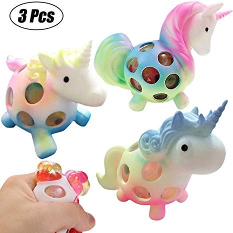 Macute Unicorn Squishy Balls Autism Toys for Kids 3Pcs Stress Relief Squeeze Toys Sensory Play Hand Fidget Animal Mesh Balls for Boys Girls ADHD Pressure Rubber Balls for Unicorn Birthday Party