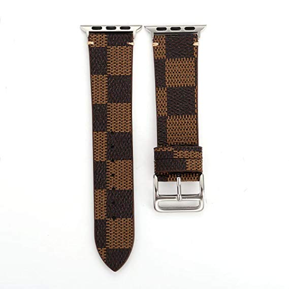 for Apple Watch 38/40mm Plaid Leather Band Wristwach Strap Belt for iwatch Series 4/3/2/1 Men's Watch Loop Brown Bracelet. (Plaid 2-38/40)