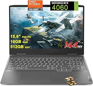 LOQ Gaming Laptop 15.6" FHD IPS 144Hz AMD Zen4 Octa-core Ryzen 7 7840HS (Beats i7-12700H) 16GB RAM 512GB SSD GeForce RTX 4060 8GB Graphic Backlit FHD Camera Rapid Charge Win11 Grey   HDMI Cable