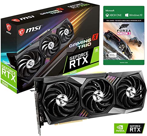 MSI GeForce RTX 3080 Gaming X Trio Graphics Card, 10GB GDDR6X, Ray Tracing, VR Ready, Tri Frozr 2 Thermal Design, 3X DisplayPort, 1x HDMI 2.1 8K, Forza Horizon 3