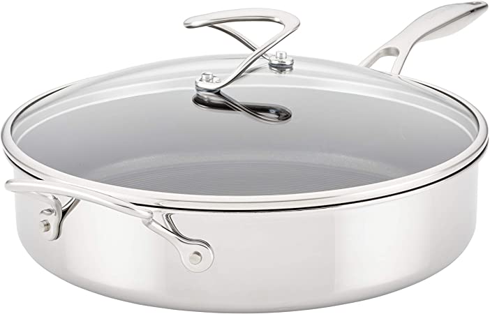 Circulon Clad Stainless Steel Saute Pan with Lid and Hybrid SteelShield and Nonstick Technology, 5 Quart - Silver