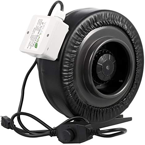 Yield Lab 6 Inch 440 CFM Duct Inline Fan With Variable Speed Controller For Grow Room Intake And Exhaust Ventilation System
