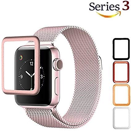 Josi Minea Apple Watch [42mm] 3D Tempered Glass Screen Protector with Edge to Edge Coverage Anti-Scratch Ballistic LCD Cover Guard Premium HD Shield for Apple Watch Series 3-42mm [ Rose Gold ]