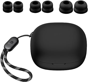 A-Focus Compatible with Anker Soundcore P20i Case Ear Tips Kit, Silicone Shockproof Protective Skin with Keychain and 3 Pairs Double Flange Eartips Set Comopatible with Soundcore P20i Black