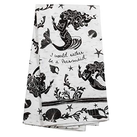 Karma Gifts Black and White Boho Tea Towel, Mermaid