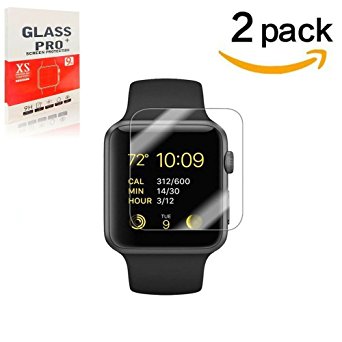 42mm Apple Watch Screen protector for Series 1, 2 & 3, [2PACK] DeFitch Premium Anti-Scratch Tempered Glass Screen protector [Only Covers the Flat Area]