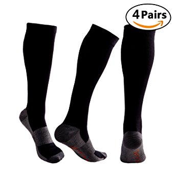 OXYVAN Compression Socks 20-30 mmHg for Men & Women Athletic Running Nurses Pregnancy (4 Pairs)