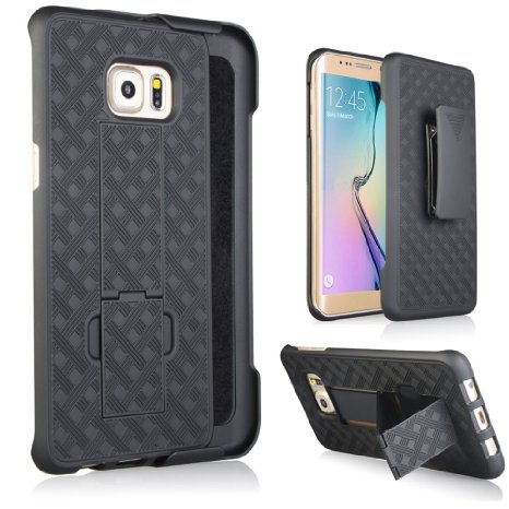 Galaxy S7 Edge Case Heavy Duty Samsung Galaxy S7 Edge Belt Clip Case Super Slim Hard Shell Holster Clip Cover with Kickstand and Swivel Belt Clip for Galaxy S 7 Edge Cell Phone Black