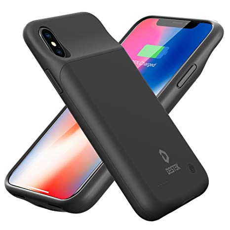 DESTEK iPhone X Battery Case 5000mAh Rechargeable Portable Charging case External Battery Pack, Protective Charging Power Bank for iPhone X/10, Compatible with Wire Headphones (Black)