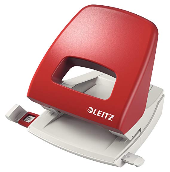 Leitz Hole Punch, 25 Sheets, Guide Bar with Format Markings, NeXXt Range, 50050025 - Red